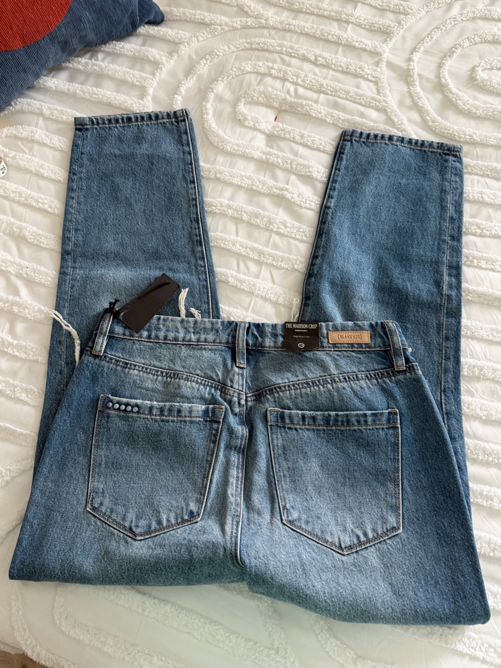 Blank NYC Madison Crop Distressed Button-Fly Blue Jeans NEW - Picture 9 of 13